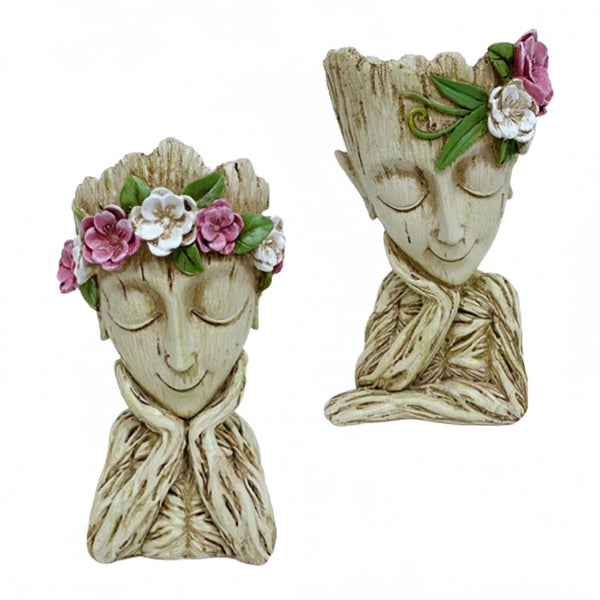 Set 2 Treant Flower Head Pot Planter Figurines