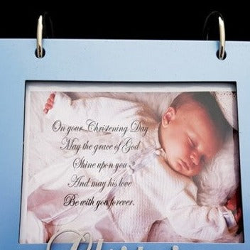 Blue Baby Boy Christening Flip Photo Album in Gift Box