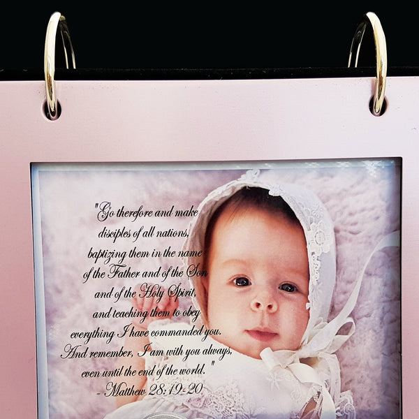 Pink Baby Girl Baptism Flip Photo Album in Gift Box