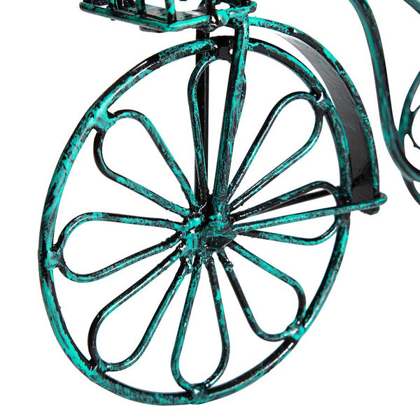 Distressed Aqua Small Bicycle Decorative Garden Pot Plant Holder with Basket