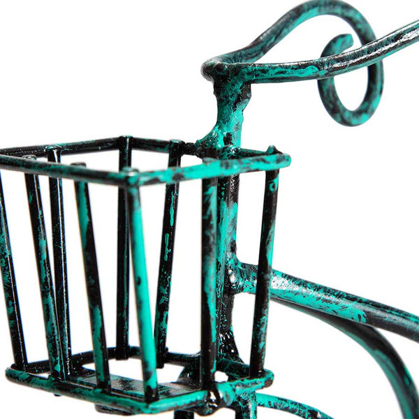 Distressed Aqua Small Bicycle Decorative Garden Pot Plant Holder with Basket