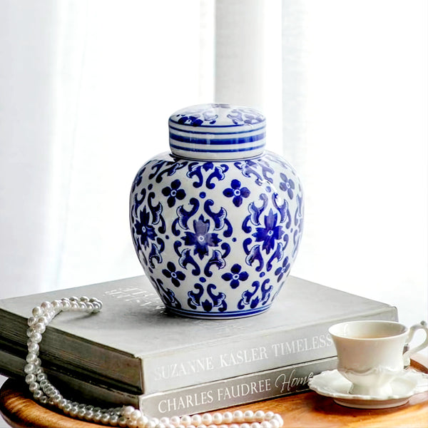 Blue & White Ceramic Jonquil Decorative Ginger Jar