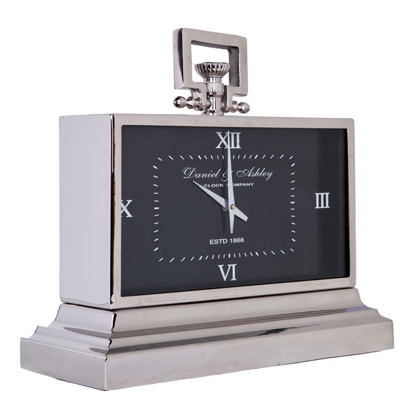 Shiny Silver Plated Black Face Daniel & Ashley Mantel Clock- Large