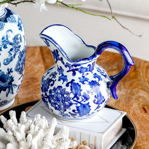 Blue & White Ceramic Ming Luxe Decorative Tabletop Jug