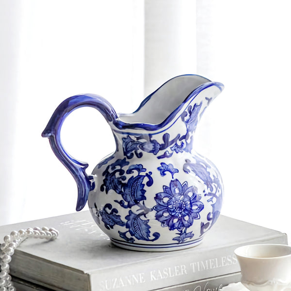 Blue & White Ceramic Ming Luxe Decorative Tabletop Jug