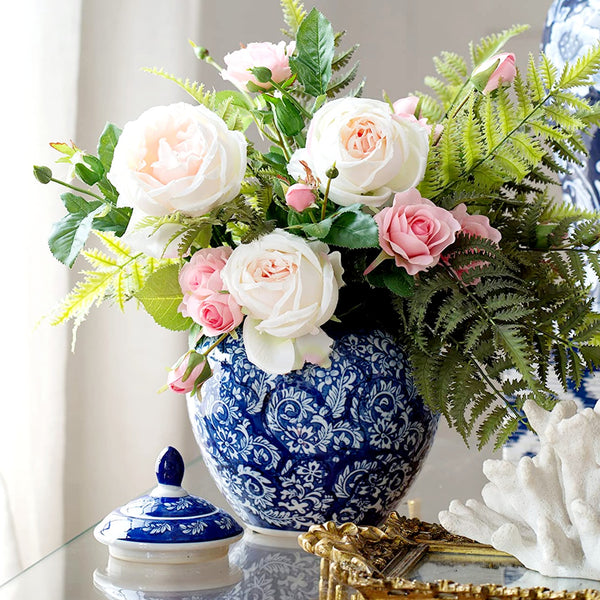 Blue & White Ceramic Blossom Decorative Ginger Jar