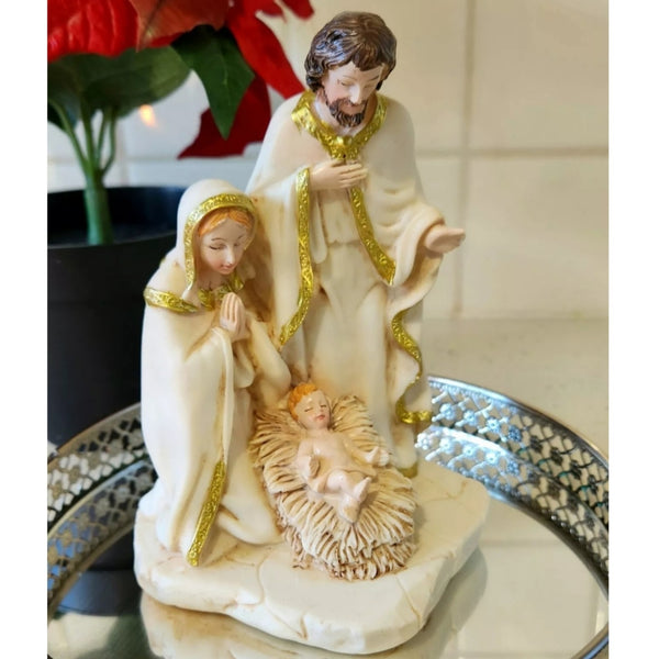 Christmas The Holy Family Nativity Statue with Gold Trim Detail