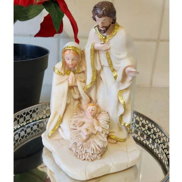 Christmas The Holy Family Nativity Statue with Gold Trim Detail