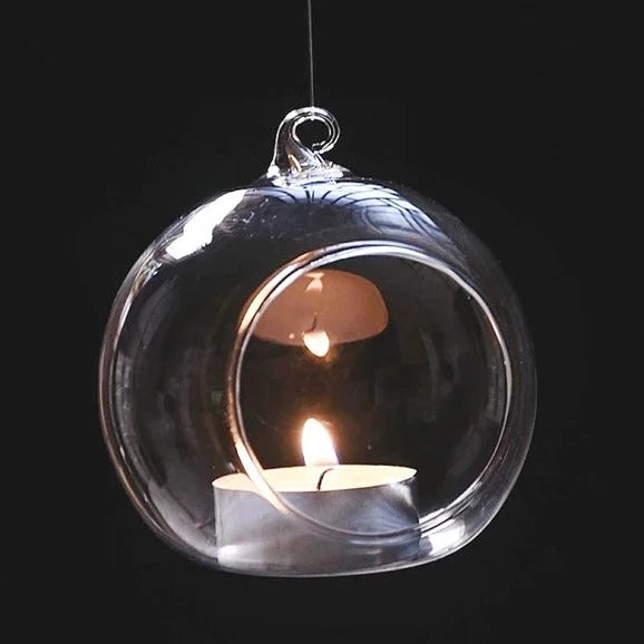 Set of 20 Hanging Glass Terrarium Tealight Ball Candle Holders Wedding Party Events Decor 20 x Clear Glass Hanging Ball 12cm Candle Holder Bulk Lot Wedding Event Function