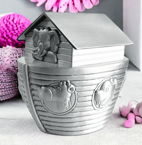 Silver Pewter Noah's Ark Money Box