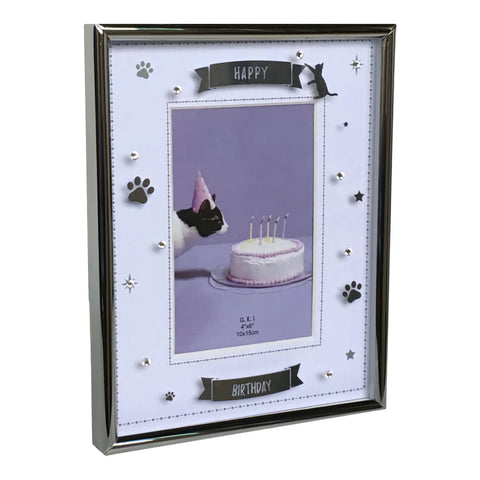 Silver Cat Happy Birthday Photo Frame & Trim Border