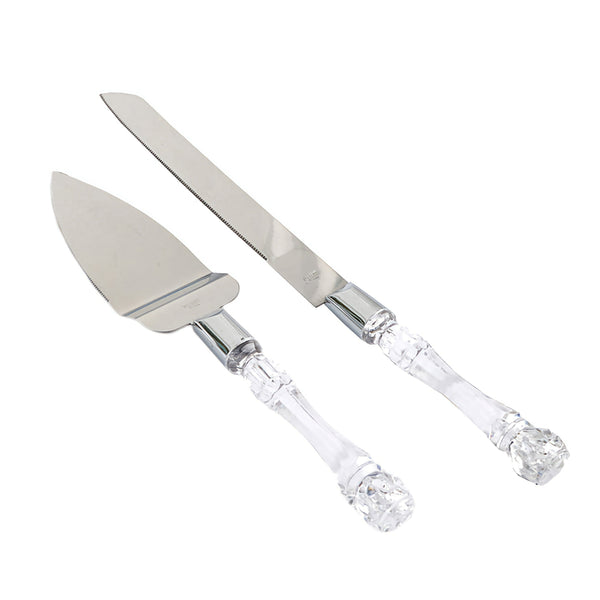 Wedding Bridal engagement Cake Server Knife Set stainless Steel blades and acrylic Clear Handle Gift Box