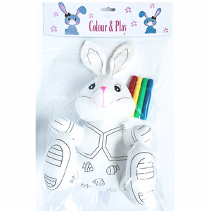 White Colour in Craft Toy Rabbit with Pink Nose & Marker Pens in PVC Bag