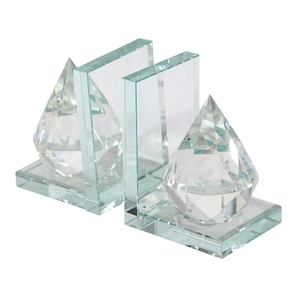 Clear Crystal Cut Glass Diamond Shaped Bookends