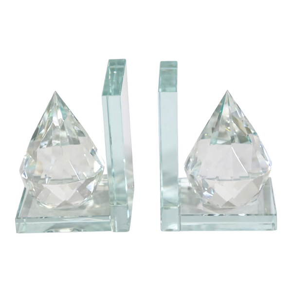 Clear Crystal Cut Glass Diamond Shaped Bookends