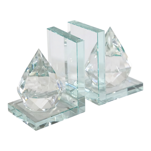 Clear Crystal Cut Glass Diamond Shaped Bookends