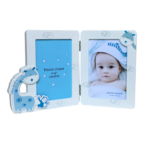 Blue Baby Boy Giraffe Double Photo Frame