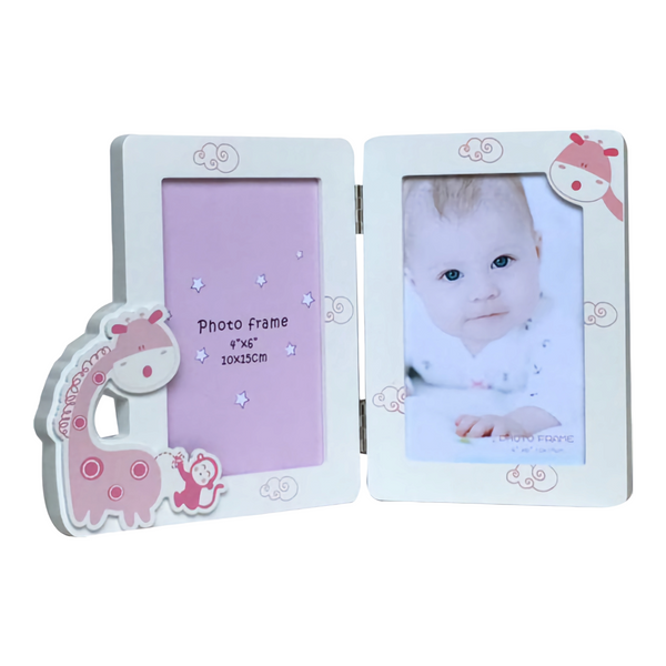 Pink Baby Girl Giraffe Double Photo Frame