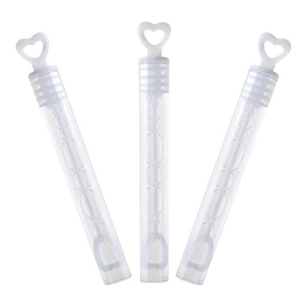 Bulk 48 White Love Heart Top Lid Bubble Bubbles Wands Tubes WITH Soap Liquid Wedding Favours Gifts 10.5cm Set