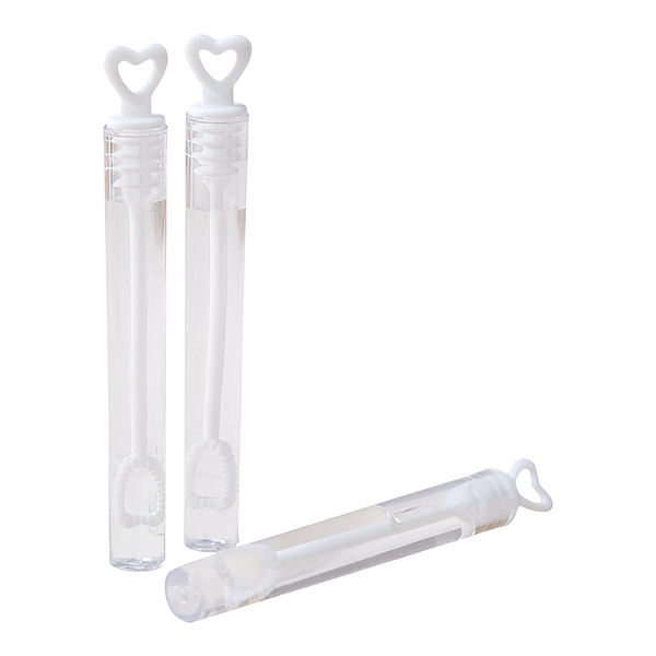 Bulk 48 White Love Heart Top Lid Bubble Bubbles Wands Tubes WITH Soap Liquid Wedding Favours Gifts 10.5cm Set