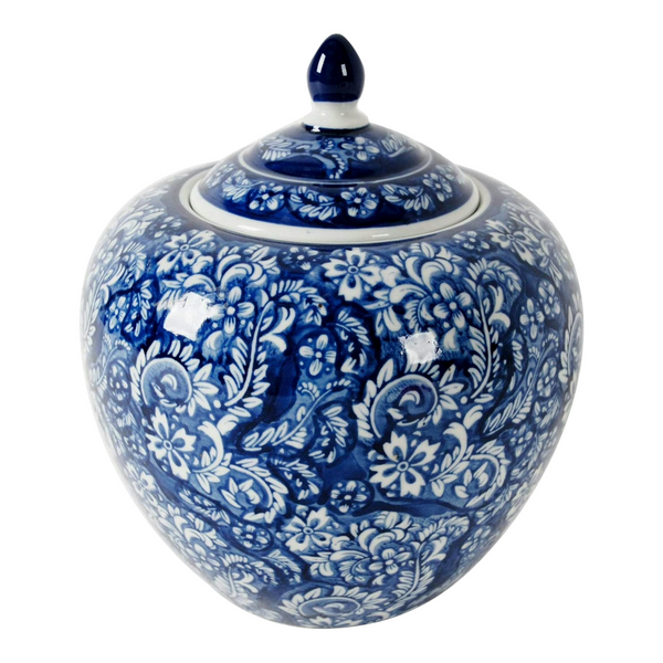 Blue & White Ceramic Blossom Decorative Ginger Jar