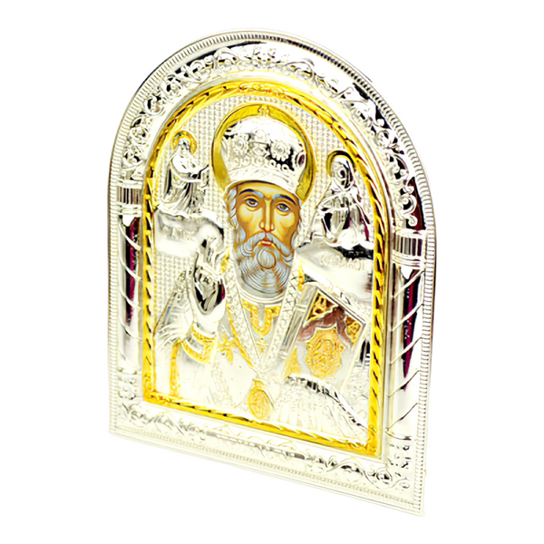 religious Orthodox Gold & Silver Plated Holy Saint Nicholas Icon Plaque home gift St Nicholas