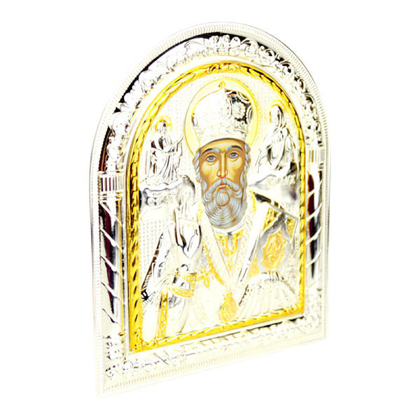 religious Orthodox Gold & Silver Plated Holy Saint Nicholas Icon Plaque home gift St Nicholas