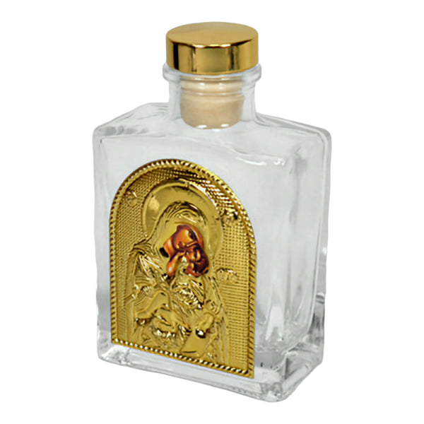 Holy Jesus Christ, Mother Mary, Virgin Mary, Holy Water Bottle, Holy Water, Holy Water Glass Bottle, Holy Water, Holy Oil, Orthodox, Christening, Baptism, Oil Bottle, Christening Favour, Gift, Bomboniere, Favours, Gifts, Guests Gift, DIY, gold bottle Gold Orthodox Holy Mother Mary & Jesus Christ Icon Glass Holy Water & Holy Oil Bottle with gold Lid