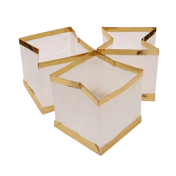 Set of 10 Gold & White Square Chinese Floating Paper Water Candle Holders Lanterns memorial celebration wedding engagement party 