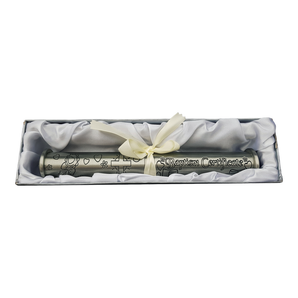 Baptism Silver Pewter Certificate Holder