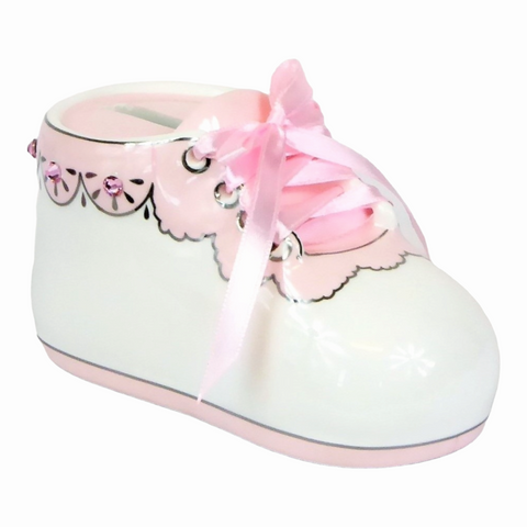 Ceramic Pink Baby Girl Shoe Bootie Money Box children kids baby gift