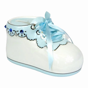 Ceramic Blue Baby Boy Shoe Bootie Money Box children kids gift