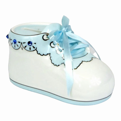 Ceramic Blue Baby Boy Shoe Bootie Money Box children kids gift