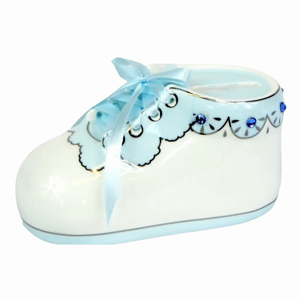 Ceramic Blue Baby Boy Shoe Bootie Money Box children kids gift