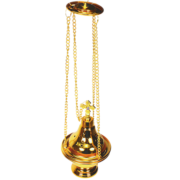 Orthodox Gold Hanging Religious Incense Burner & Crystal Cross Top