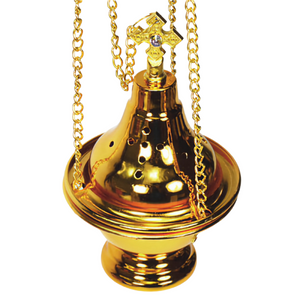 Orthodox Gold Hanging Religious Incense Burner & Crystal Cross Top