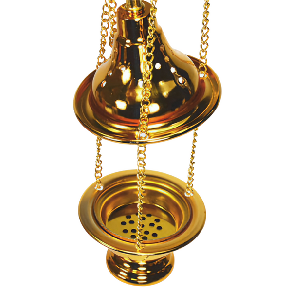 Orthodox Gold Hanging Religious Incense Burner & Crystal Cross Top