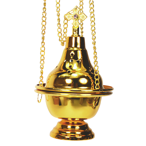 Orthodox Gold Hanging Religious Incense Burner & Crystal Cross Top