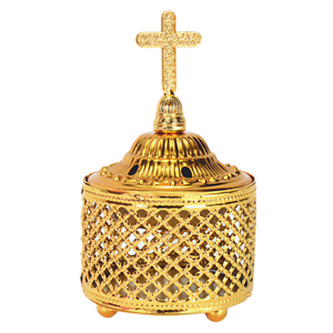 Orthodox Gold Round Religious Incense Burner & Cross Top