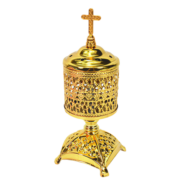 Orthodox Gold Round Religious Incense Burner with Cross Top