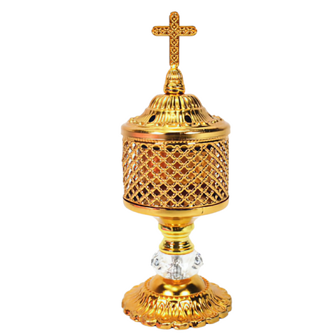 Orthodox Gold Round Religious Incense Burner with Cross Top