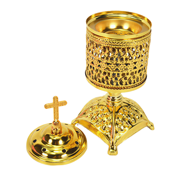 Orthodox Gold Round Religious Incense Burner with Cross Top