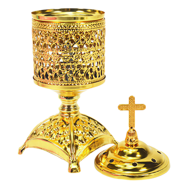 Orthodox Gold Round Religious Incense Burner with Cross Top