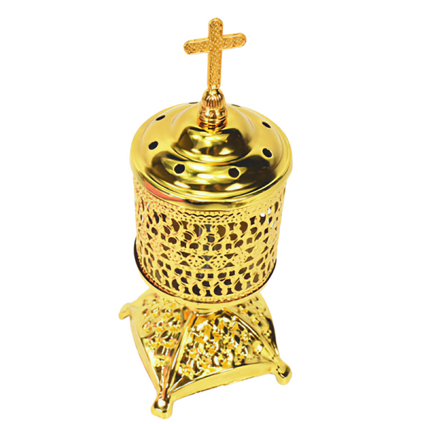 Orthodox Gold Round Religious Incense Burner with Cross Top