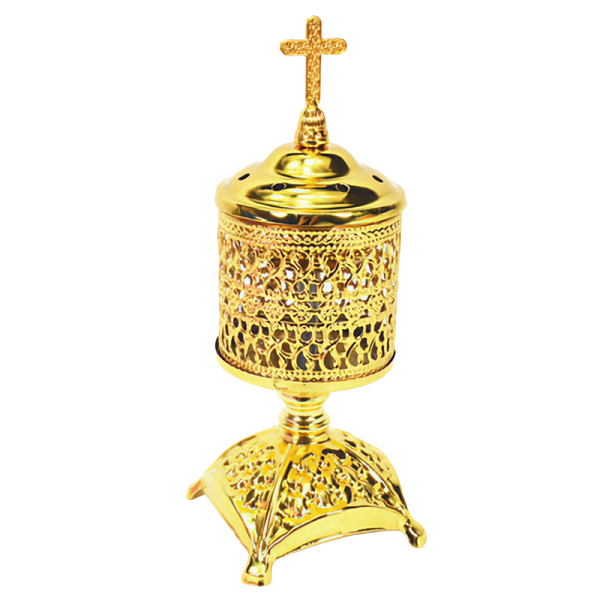 Orthodox Gold Round Religious Incense Burner with Cross Top