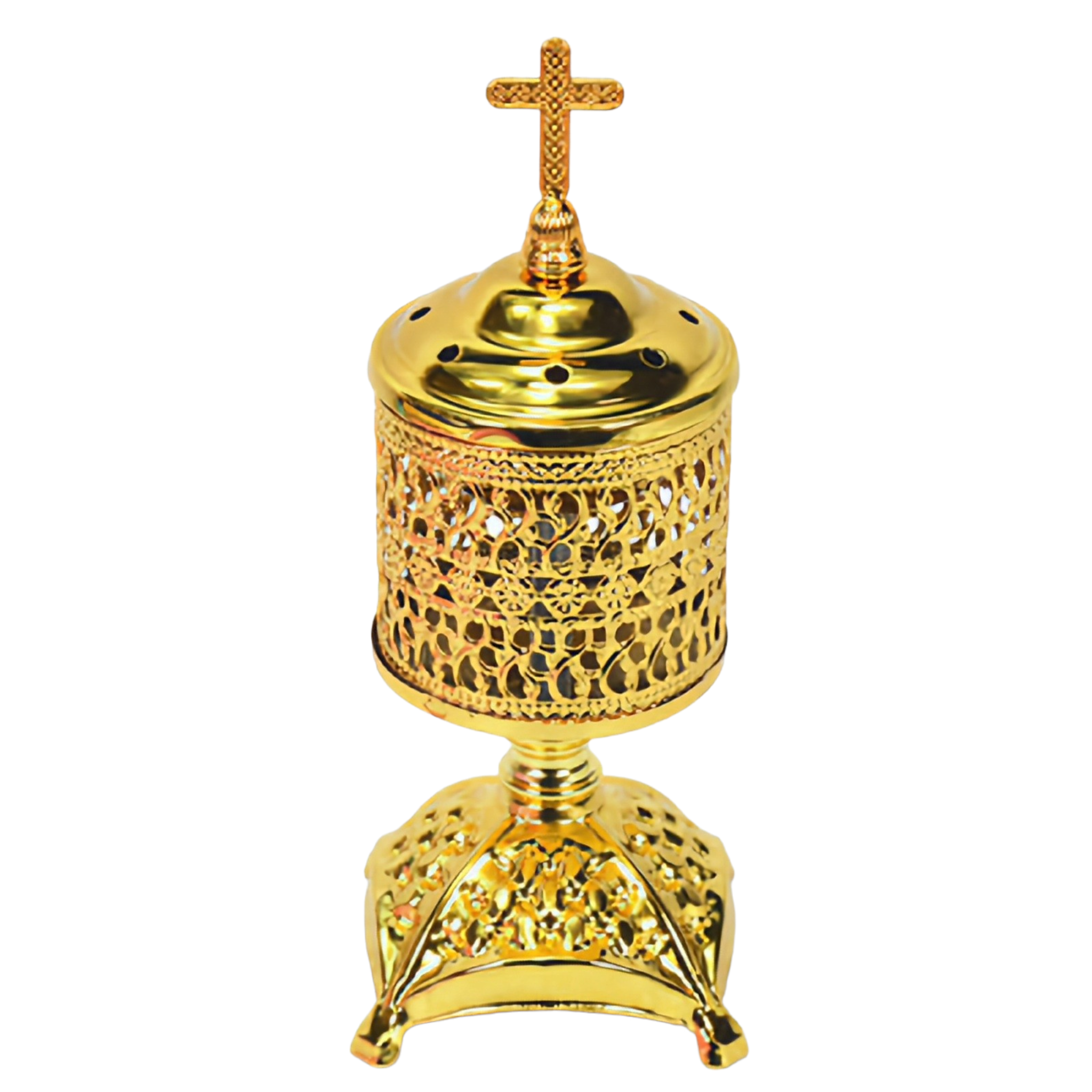 Orthodox Gold Round Religious Incense Burner with Cross Top