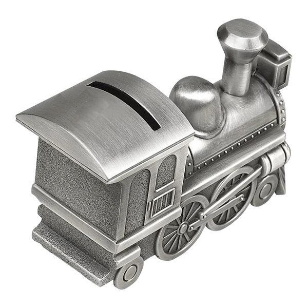 CHILDRENS TRAIN SILVER PEWTER MONEY BOX BABY SHOWER CHRISTENING NEWBORN GIFT