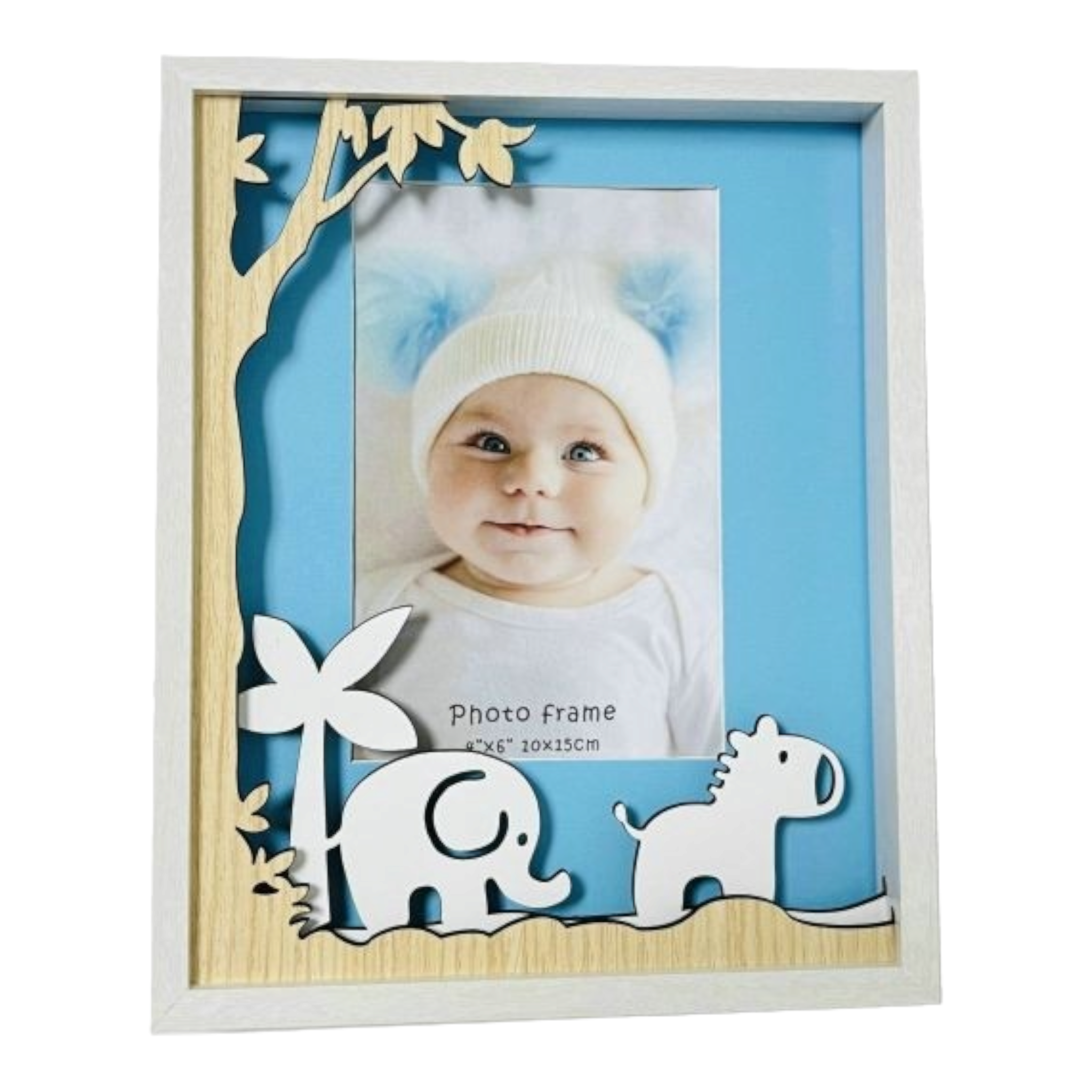 Blue Baby Boy Laser Cut Jungle Zoo Animals Photo Frame