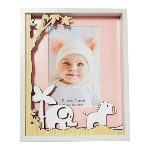 Pink Baby Girl Laser Cut Jungle Zoo Animals Photo Frame