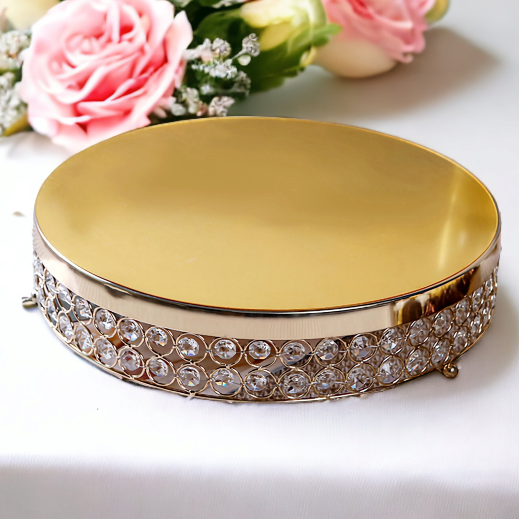 Gold Frame with crystal diamante beads Cake Stand 35cm Gold Crystal Beaded Metal Riser Cake Stand